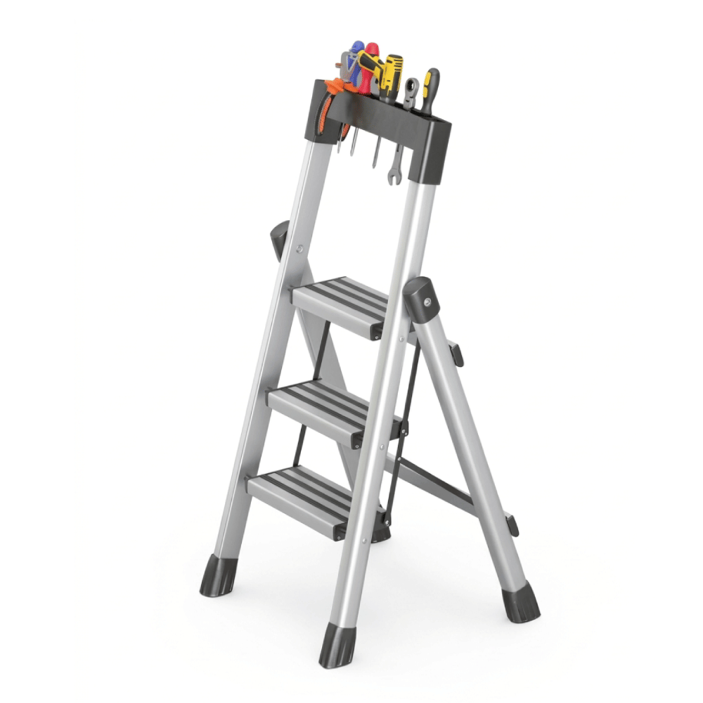 บันได STEP 3 ขั้น MEDILA รุ่น HMLV-00170-3-WH พร้อมที่วางอุปกรณ์ สีขาว